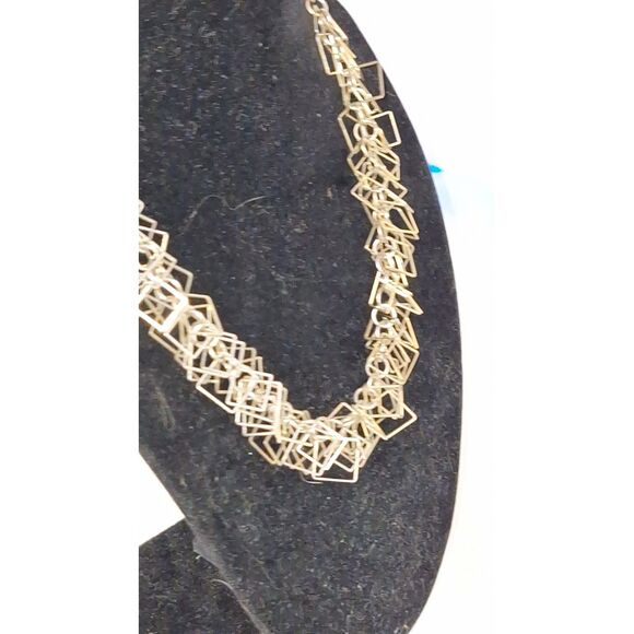 A Silver Tone Geometric Square Fringe Necklace Chunky Statement Bohemian Y2K - Picture 11 of 11